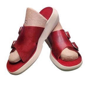 Rare Fly London Bait742fly Red Leather Double Buckle slip-on Sandals Size 40 US